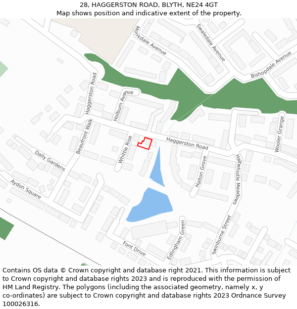 28, HAGGERSTON ROAD, BLYTH, NE24 4GT: Location map and indicative extent of plot