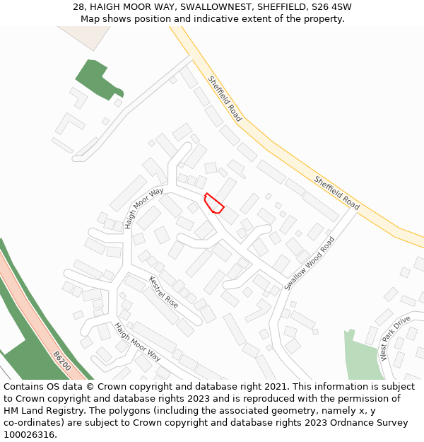 28, HAIGH MOOR WAY, SWALLOWNEST, SHEFFIELD, S26 4SW: Location map and indicative extent of plot