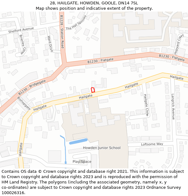 28, HAILGATE, HOWDEN, GOOLE, DN14 7SL: Location map and indicative extent of plot