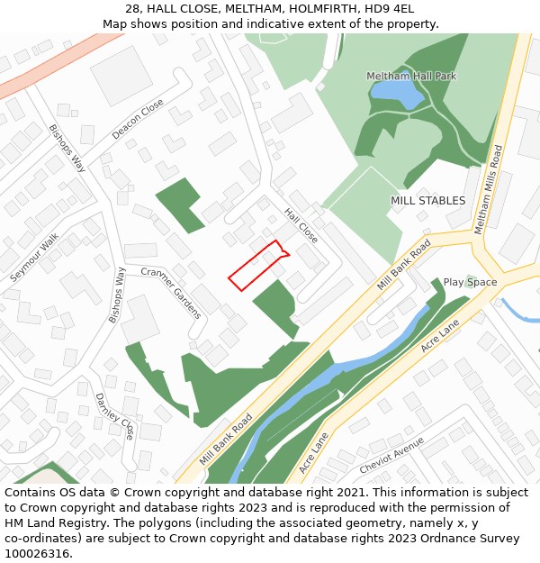 28, HALL CLOSE, MELTHAM, HOLMFIRTH, HD9 4EL: Location map and indicative extent of plot