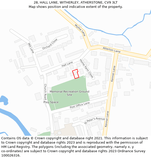 28, HALL LANE, WITHERLEY, ATHERSTONE, CV9 3LT: Location map and indicative extent of plot