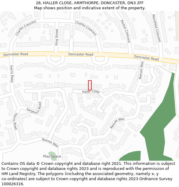 28, HALLER CLOSE, ARMTHORPE, DONCASTER, DN3 2FF: Location map and indicative extent of plot