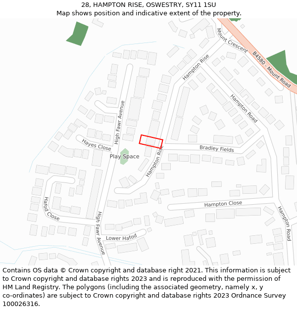 28, HAMPTON RISE, OSWESTRY, SY11 1SU: Location map and indicative extent of plot