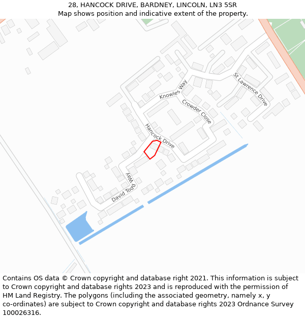 28, HANCOCK DRIVE, BARDNEY, LINCOLN, LN3 5SR: Location map and indicative extent of plot