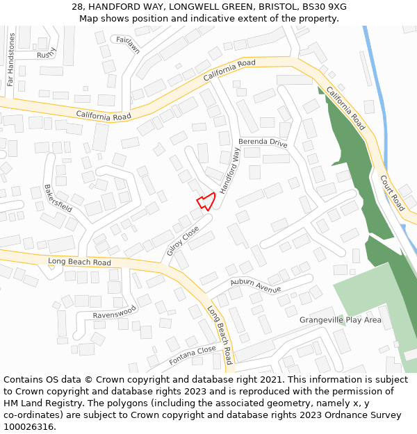 28, HANDFORD WAY, LONGWELL GREEN, BRISTOL, BS30 9XG: Location map and indicative extent of plot
