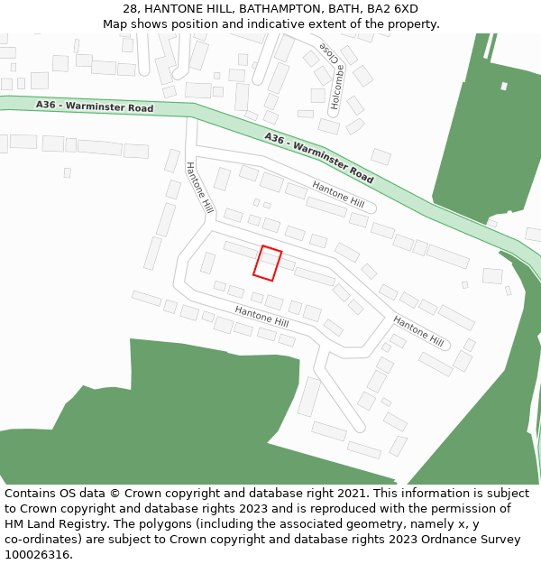 28, HANTONE HILL, BATHAMPTON, BATH, BA2 6XD: Location map and indicative extent of plot