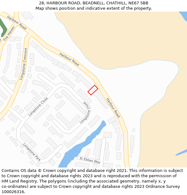 28, HARBOUR ROAD, BEADNELL, CHATHILL, NE67 5BB: Location map and indicative extent of plot