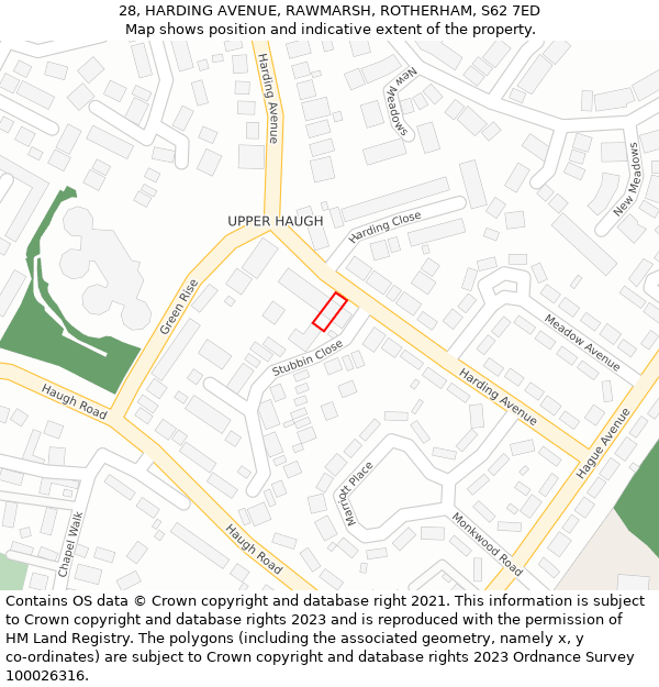 28, HARDING AVENUE, RAWMARSH, ROTHERHAM, S62 7ED: Location map and indicative extent of plot