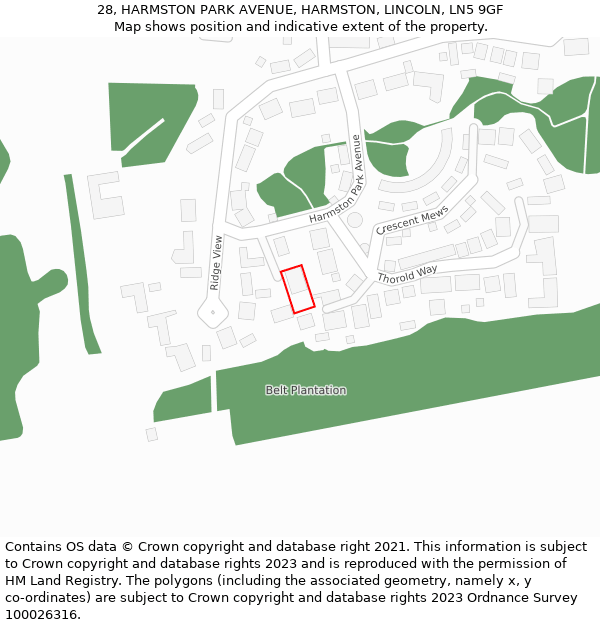 28, HARMSTON PARK AVENUE, HARMSTON, LINCOLN, LN5 9GF: Location map and indicative extent of plot