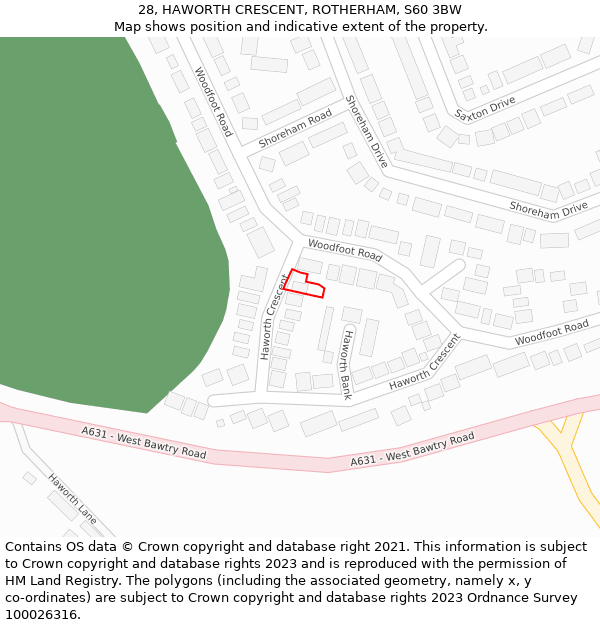 28, HAWORTH CRESCENT, ROTHERHAM, S60 3BW: Location map and indicative extent of plot