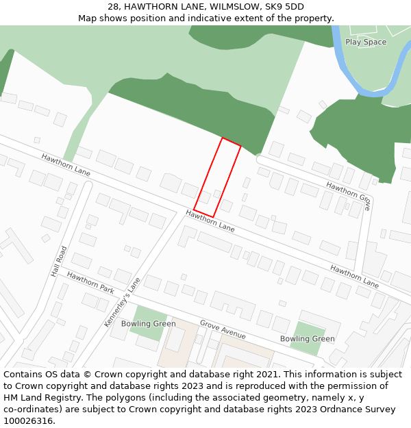 28, HAWTHORN LANE, WILMSLOW, SK9 5DD: Location map and indicative extent of plot