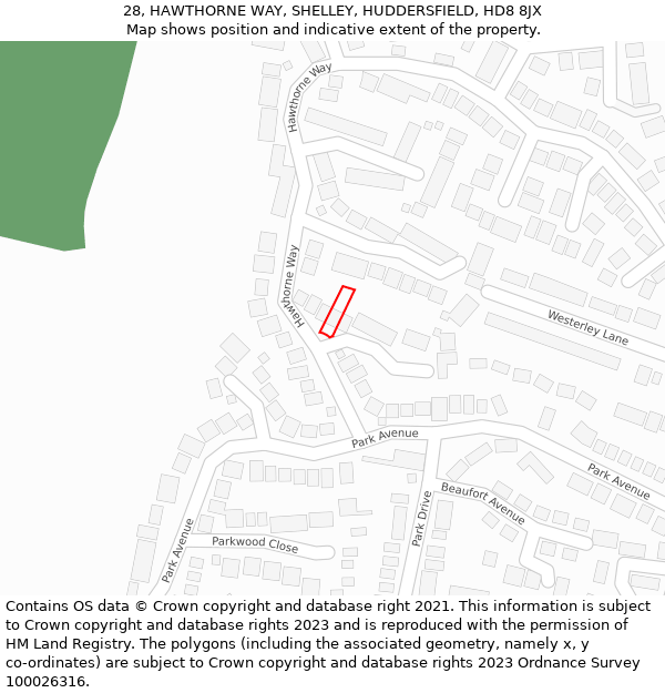 28, HAWTHORNE WAY, SHELLEY, HUDDERSFIELD, HD8 8JX: Location map and indicative extent of plot