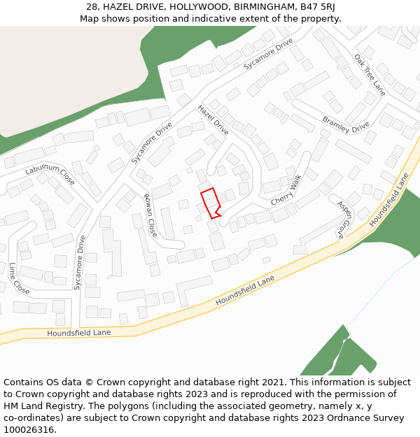 28, HAZEL DRIVE, HOLLYWOOD, BIRMINGHAM, B47 5RJ: Location map and indicative extent of plot