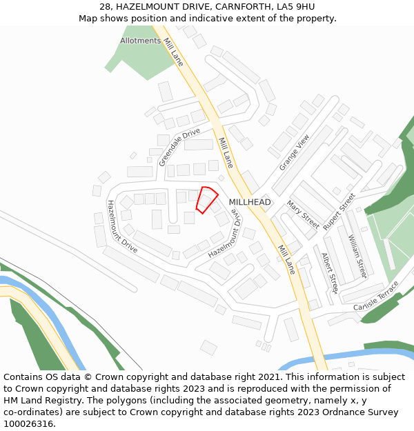 28, HAZELMOUNT DRIVE, CARNFORTH, LA5 9HU: Location map and indicative extent of plot
