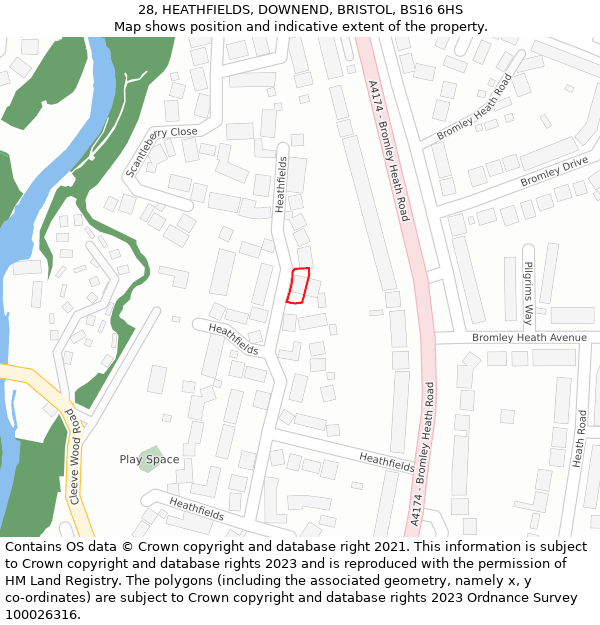 28, HEATHFIELDS, DOWNEND, BRISTOL, BS16 6HS: Location map and indicative extent of plot