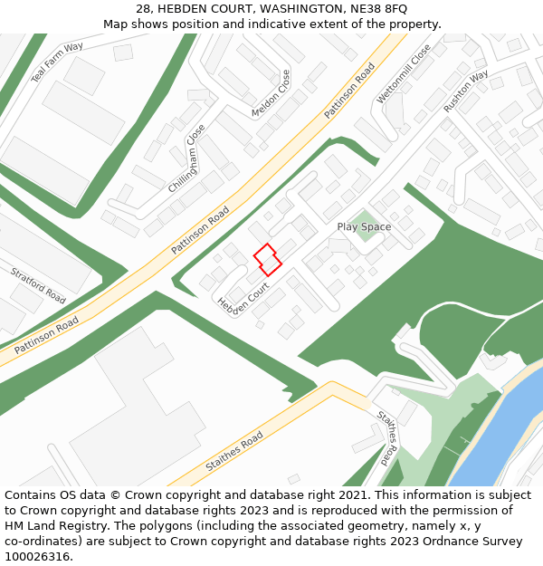 28, HEBDEN COURT, WASHINGTON, NE38 8FQ: Location map and indicative extent of plot