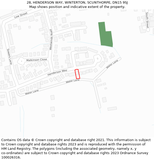 28, HENDERSON WAY, WINTERTON, SCUNTHORPE, DN15 9SJ: Location map and indicative extent of plot