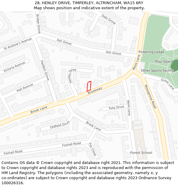 28, HENLEY DRIVE, TIMPERLEY, ALTRINCHAM, WA15 6RY: Location map and indicative extent of plot