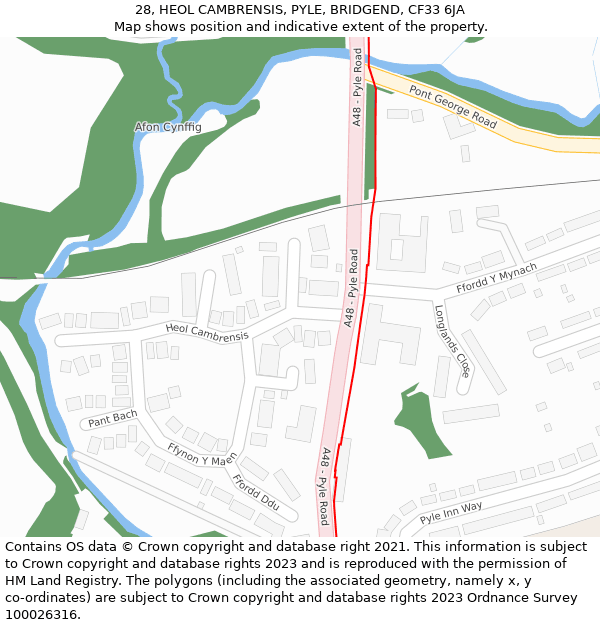 28, HEOL CAMBRENSIS, PYLE, BRIDGEND, CF33 6JA: Location map and indicative extent of plot