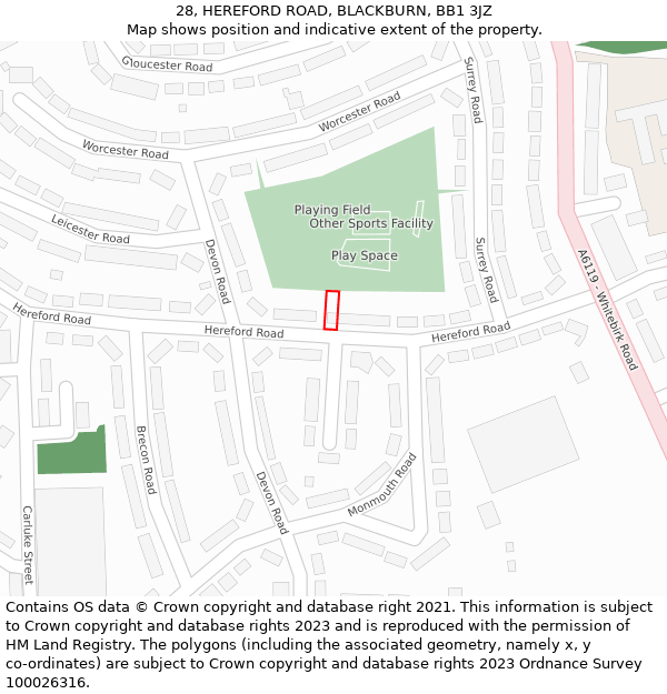 28, HEREFORD ROAD, BLACKBURN, BB1 3JZ: Location map and indicative extent of plot