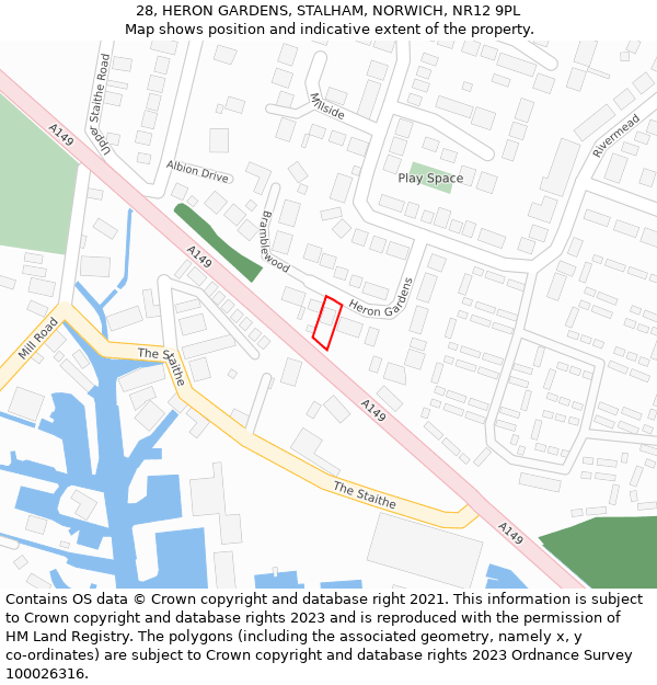 28, HERON GARDENS, STALHAM, NORWICH, NR12 9PL: Location map and indicative extent of plot