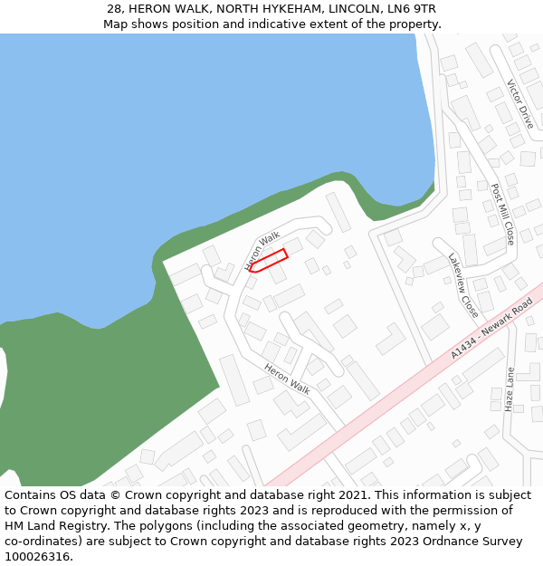 28, HERON WALK, NORTH HYKEHAM, LINCOLN, LN6 9TR: Location map and indicative extent of plot
