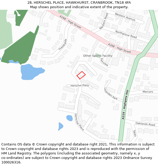 28, HERSCHEL PLACE, HAWKHURST, CRANBROOK, TN18 4FA: Location map and indicative extent of plot
