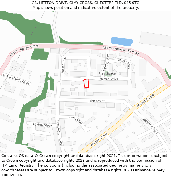 28, HETTON DRIVE, CLAY CROSS, CHESTERFIELD, S45 9TG: Location map and indicative extent of plot