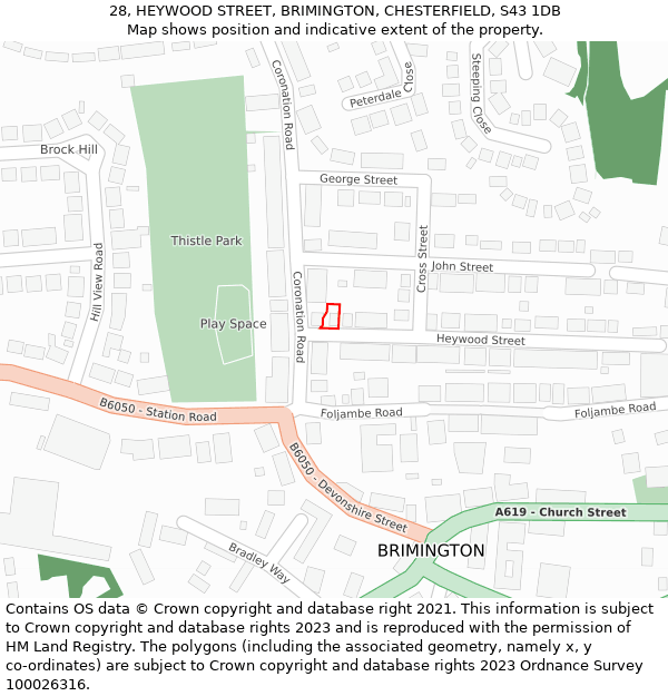 28, HEYWOOD STREET, BRIMINGTON, CHESTERFIELD, S43 1DB: Location map and indicative extent of plot