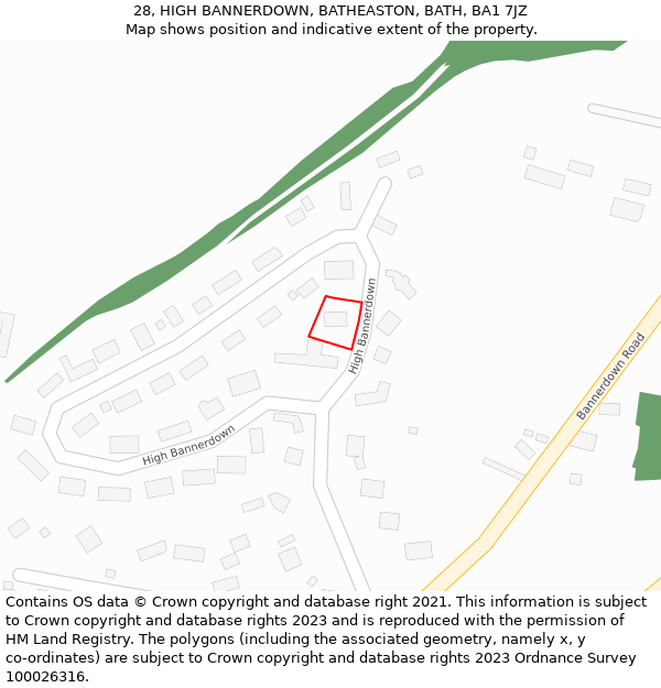 28, HIGH BANNERDOWN, BATHEASTON, BATH, BA1 7JZ: Location map and indicative extent of plot