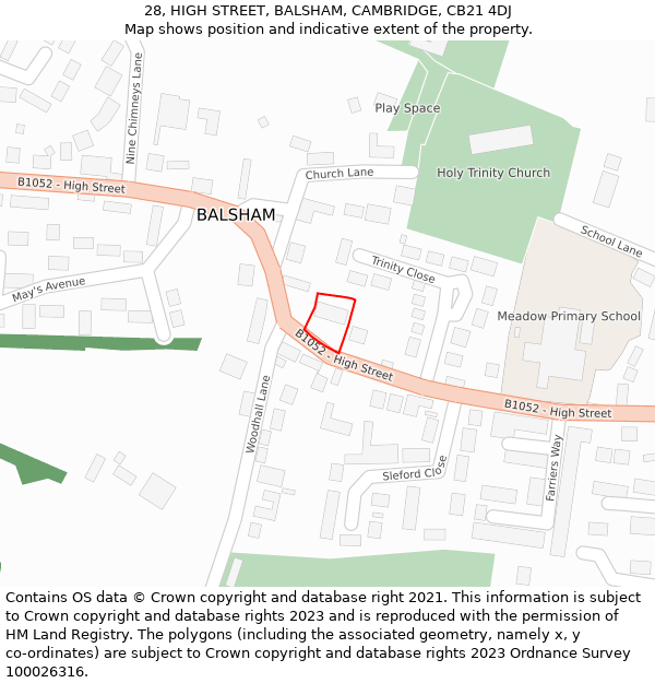 28, HIGH STREET, BALSHAM, CAMBRIDGE, CB21 4DJ: Location map and indicative extent of plot