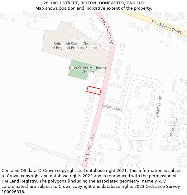 28, HIGH STREET, BELTON, DONCASTER, DN9 1LR: Location map and indicative extent of plot