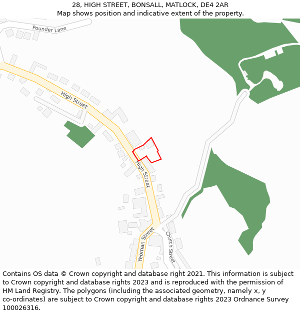 28, HIGH STREET, BONSALL, MATLOCK, DE4 2AR: Location map and indicative extent of plot