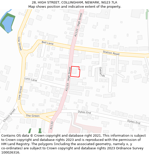 28, HIGH STREET, COLLINGHAM, NEWARK, NG23 7LA: Location map and indicative extent of plot