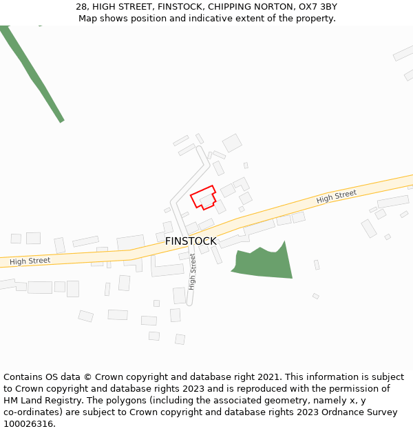 28, HIGH STREET, FINSTOCK, CHIPPING NORTON, OX7 3BY: Location map and indicative extent of plot