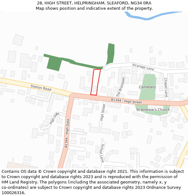 28, HIGH STREET, HELPRINGHAM, SLEAFORD, NG34 0RA: Location map and indicative extent of plot