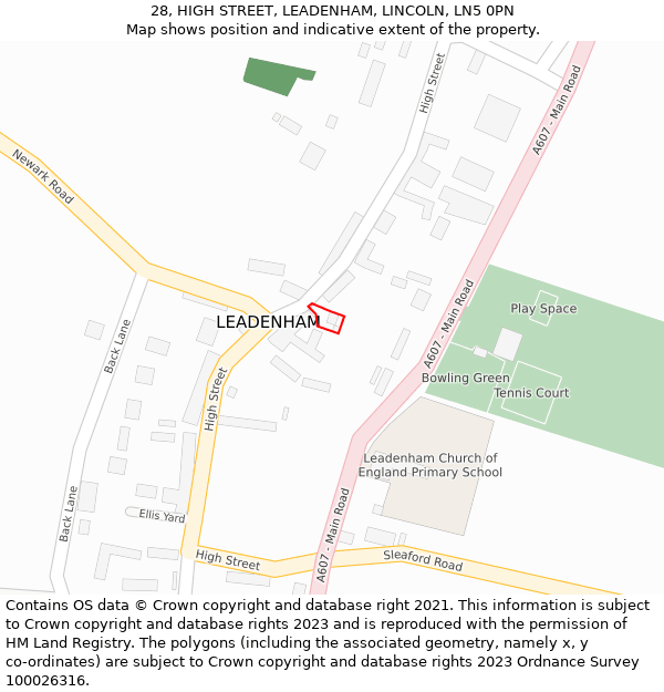 28, HIGH STREET, LEADENHAM, LINCOLN, LN5 0PN: Location map and indicative extent of plot