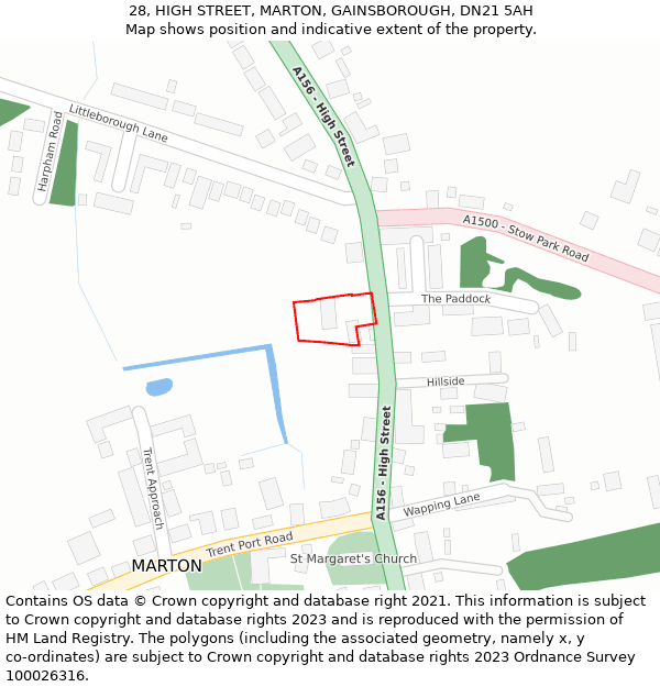 28, HIGH STREET, MARTON, GAINSBOROUGH, DN21 5AH: Location map and indicative extent of plot