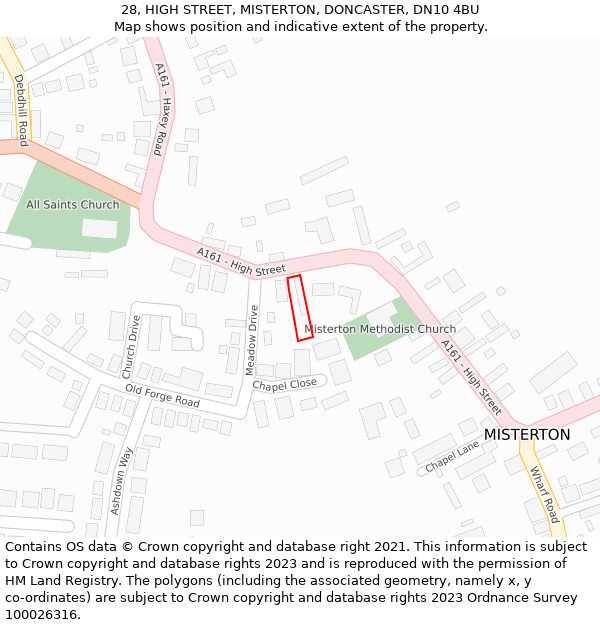 28, HIGH STREET, MISTERTON, DONCASTER, DN10 4BU: Location map and indicative extent of plot