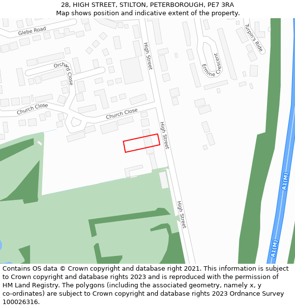 28, HIGH STREET, STILTON, PETERBOROUGH, PE7 3RA: Location map and indicative extent of plot