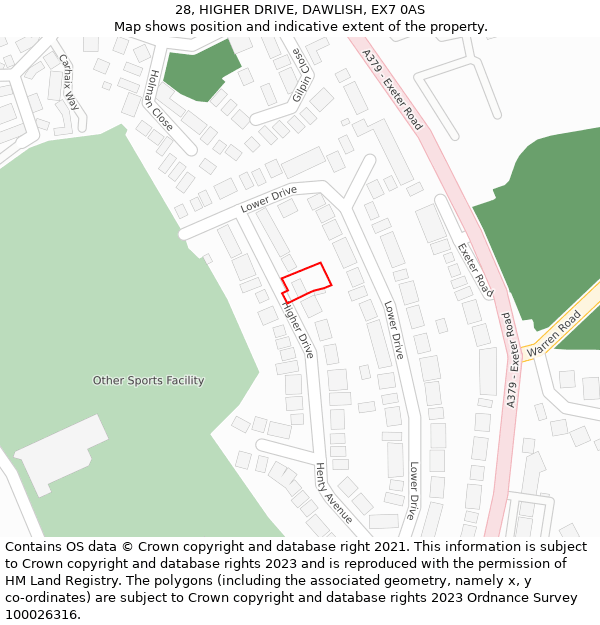 28, HIGHER DRIVE, DAWLISH, EX7 0AS: Location map and indicative extent of plot