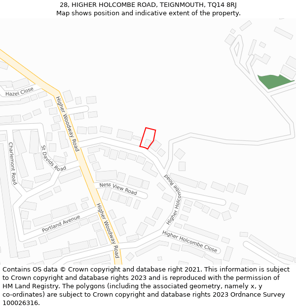 28, HIGHER HOLCOMBE ROAD, TEIGNMOUTH, TQ14 8RJ: Location map and indicative extent of plot
