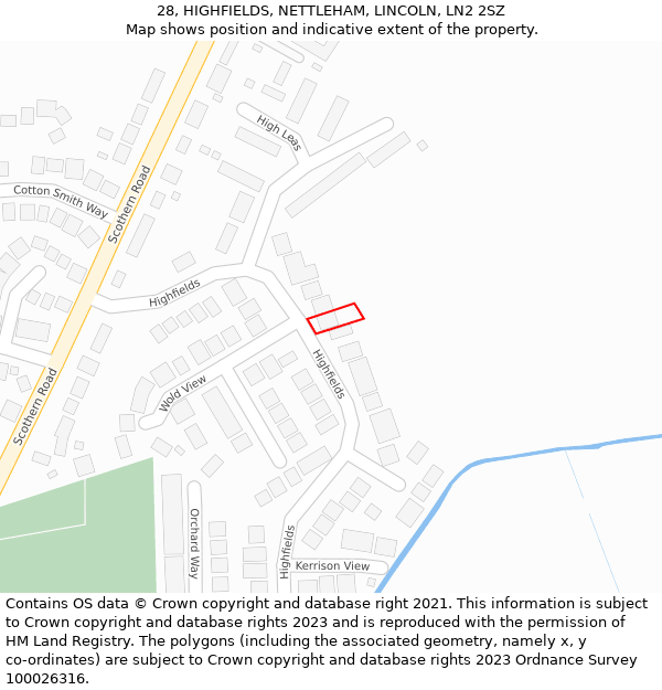 28, HIGHFIELDS, NETTLEHAM, LINCOLN, LN2 2SZ: Location map and indicative extent of plot