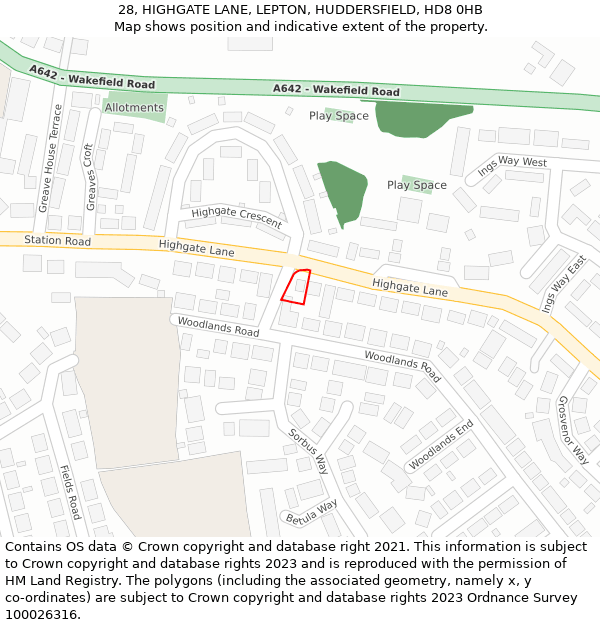 28, HIGHGATE LANE, LEPTON, HUDDERSFIELD, HD8 0HB: Location map and indicative extent of plot