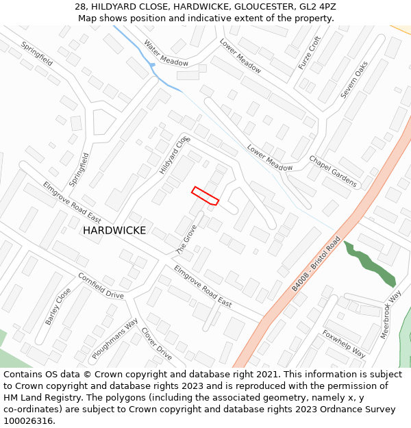 28, HILDYARD CLOSE, HARDWICKE, GLOUCESTER, GL2 4PZ: Location map and indicative extent of plot