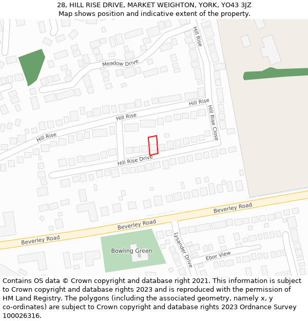 28, HILL RISE DRIVE, MARKET WEIGHTON, YORK, YO43 3JZ: Location map and indicative extent of plot