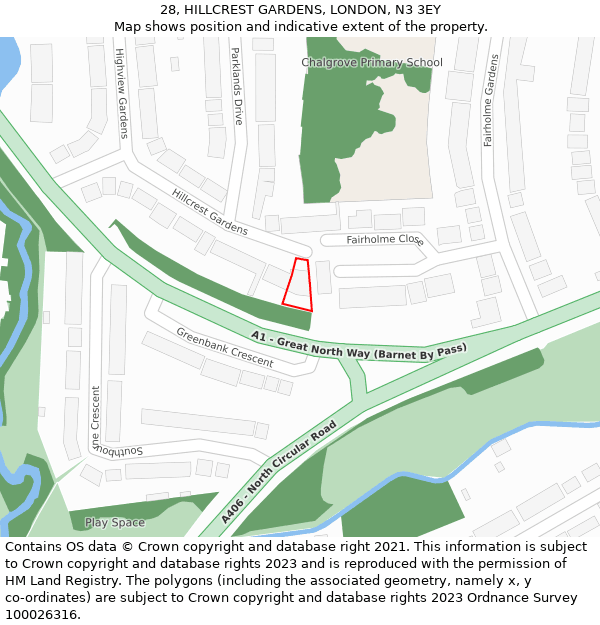 28, HILLCREST GARDENS, LONDON, N3 3EY: Location map and indicative extent of plot