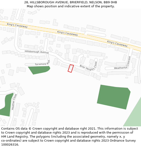 28, HILLSBOROUGH AVENUE, BRIERFIELD, NELSON, BB9 0HB: Location map and indicative extent of plot