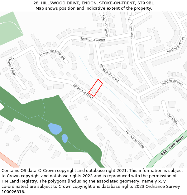 28, HILLSWOOD DRIVE, ENDON, STOKE-ON-TRENT, ST9 9BL: Location map and indicative extent of plot