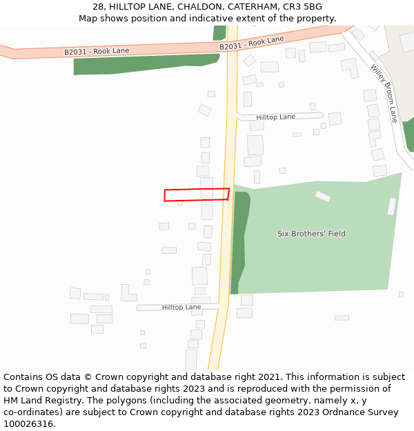 28, HILLTOP LANE, CHALDON, CATERHAM, CR3 5BG: Location map and indicative extent of plot